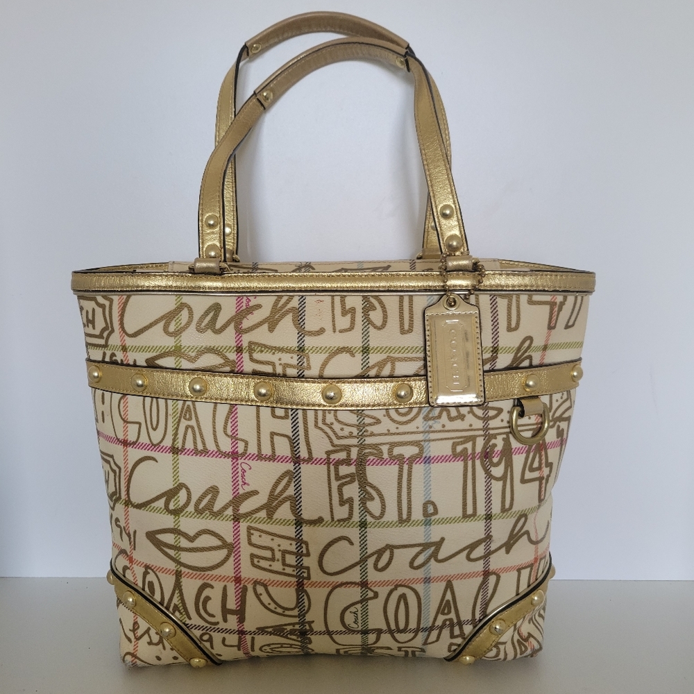 Coach Signature Coated Canvas Gold/Creamy Tote bag - Picture 8 of 10